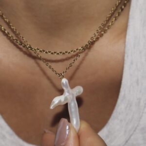 Joan's Valor Pearl Cross Necklace