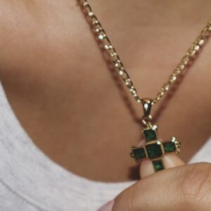 Poetic Emerald Cross Necklace