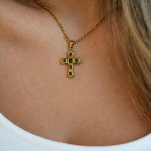 Poetic Emerald Cross Necklace